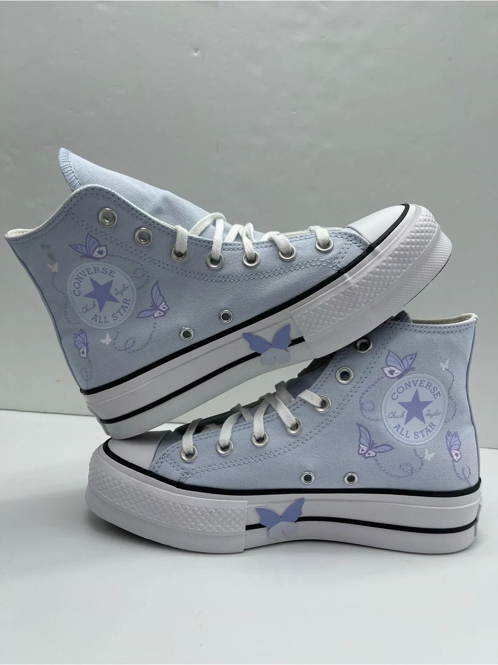 Converse CTAS LIFT HI BLUE SUPERMOON/WHITE/BLk Platform Purple Butterfly Accents